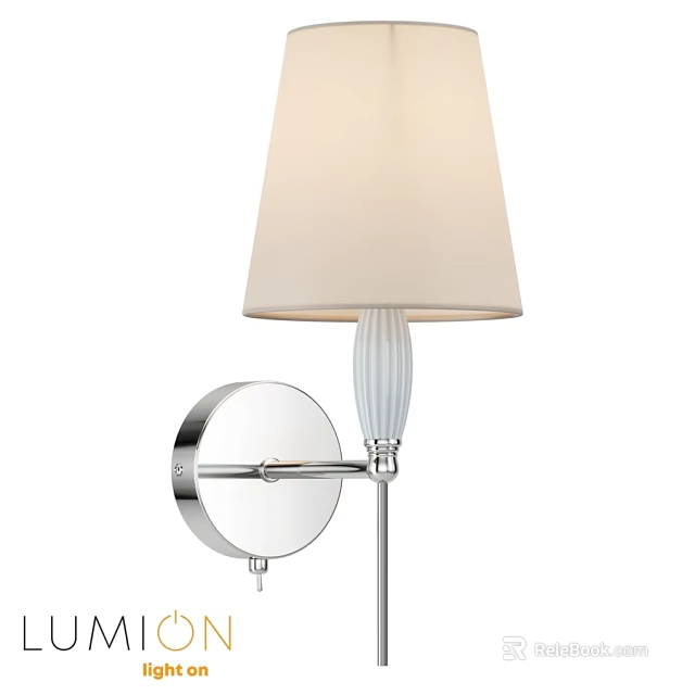 Modern Wall Sconce With Beige Lampshade Ribbed Glass Stem And Chrome Round Base 3d model 