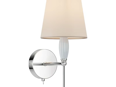 Modern Wall Sconce With Beige Lampshade Ribbed Glass Stem And Chrome Round Base 3d model