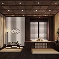 Traditional Chinese Living Room Interior With Wooden Structure Lanterns Screens Carpets And Furniture