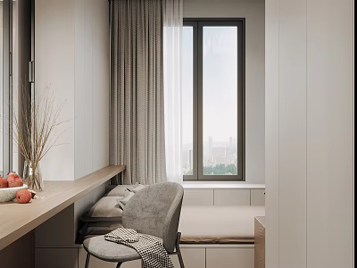 Modern Tatami Bedroom Interior With Tatami Bed Window Curtains And Storage Cabinets 3d model