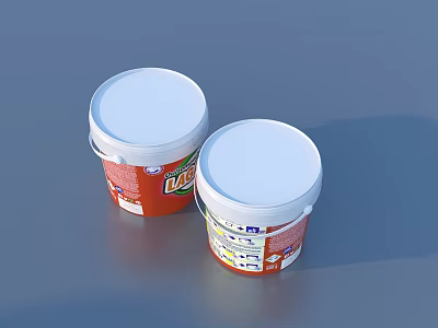 Two Red Label Household Cleaning Buckets With White Lids And Containers 3d model