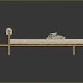 Minimalist Wooden Frame Daybed With Beige Fabric Cushion And Two Small Pillows