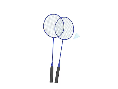 Two Badminton Rackets With Blue Frames Black Handles And Shuttlecock 3d model