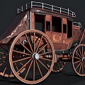 Vintage Brown Wooden Horse Drawn Carriage With Large Wheels And Roof Railings