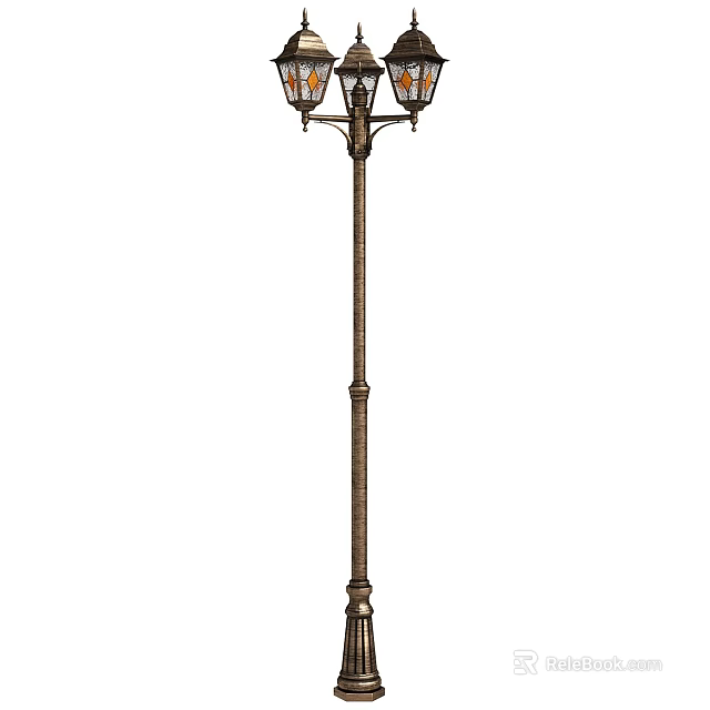 Vintage Decorative Outdoor Lamp With Three Light Heads And Ornate Metal Pole For Garden 3d model 