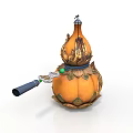 Orange Gourd Shaped Daily Use Item With Decorative Strap Green Beads And Long Black Handle
