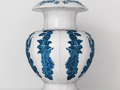 Decorative White Ceramic Vase With Intricate Blue Floral Patterns And Lid 3d model