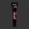 Detailed 3D Model Of Female Warrior With Black Armor Red Accents Front And Back View
