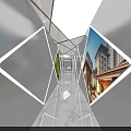 Modern Exhibition Hall Interior With High Rise Building Displays And Marble Floors