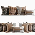 Decorative Throw Pillows In Brown Tones With Plaid Patterns And Textured Fabrics 3d model