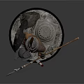 Game Movie Character Roman Soldier 3D Model With Helmet Shield Spear And Column Base