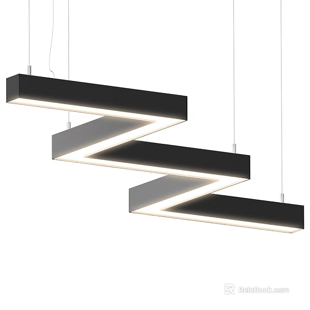 Modern Three Tier Z Shaped Black Linear Pendant Light with White Glow 3d model 