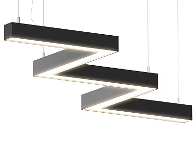 Modern Three Tier Z Shaped Black Linear Pendant Light with White Glow 3d model