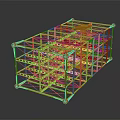 Orange Cubic Metal Frame Structure With Crossed Bars And Support Components 3d model