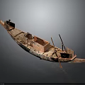 Traditional Wooden Water Transport Boat With Oars And Classic Structure