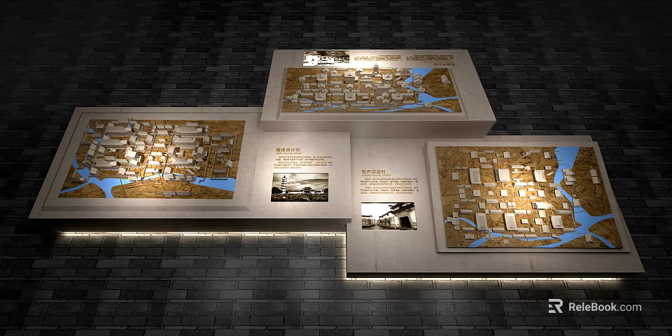 Illuminated Commercial Display Equipment With Multiple Information Boards And Maps 3d model 