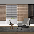 Elegant Modern Living Room Interior With Brown And White Wooden Window Blinds