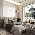 Elegant Modern Bedroom Interior Design With Upholstered Headboard Area Rug And Linear Pendant Light