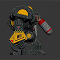 Black And Yellow Robot Character With Mechanical Arms And Heavy Duty Armor Design