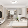 Modern Living Dining Room Interior With White Refrigerator Gray Door Dining Table Sofa Wall Art