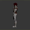 Game And Movie Fantasy Warrior Character In Hooded Red And Silver Armor With Sun Pattern
