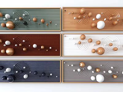 Modern Decorative Wall Decor With Copper White Spheres Wavy Patterns And Striped Backgrounds 3d model