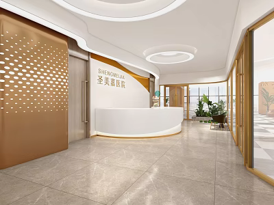 Elegant Beauty Salon Lobby With White Reception Desk And Marble Floor 3d model