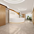 Elegant Beauty Salon Lobby With White Reception Desk And Marble Floor