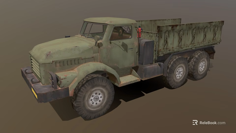 Old Green Rusty Vintage Truck With Weathered Body And Large Cargo Bed 3d model 