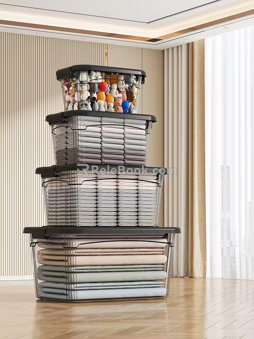 Transparent Storage Box Folding Quilt Folding Clothes Doll Toy Floor Screen Window 3d model