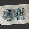 Green Small Utility Dumper Vehicle with Red Wheels Tipping Bucket and Engine on Platform
