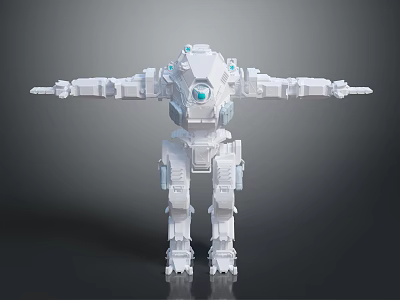 White Mechanical Robot Character With Blue Eyes And Outstretched Arms 3d model