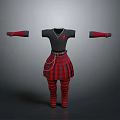 Black T Shirt With Red Plaid Skirt Red Striped Tights And Arm Sleeves