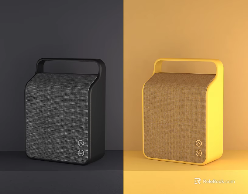 Modern Bluetooth Wireless Speakers with Black and Yellow Fabric Handle Design 3d model