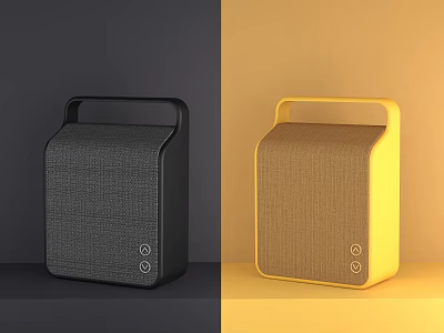 Modern Bluetooth Wireless Speakers with Black and Yellow Fabric Handle Design 3d model