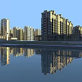 Urban Waterfront Landscape With High Rise Buildings Green Spaces And River