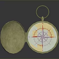Open Brass Compass With Blue Needle And White Dial Ring Handle