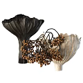 Two Ruffled Black and Cream Vases with Decorative Brown Berry Branches for Home Decor