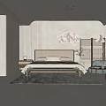 Hotel Guest Room Interior With Beige Tones Wooden Furniture Rattan Screen Carpet And Decorative Painting