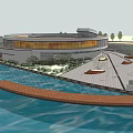 Modern Waterfront Visitor Center With Circular Design Scenic Walkway And Greenery
