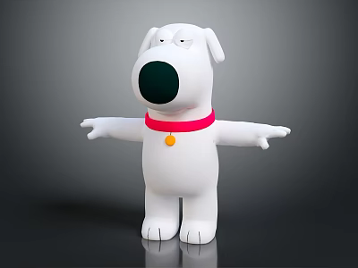 White Cartoon Dog Character With Red Collar Yellow Bell And Open Arms 3d model