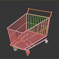 White Metal Shopping Cart With Red Handle And Rolling Wheels For Daily Use