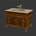 Traditional Wooden Bathroom Vanity With Marble Countertop Round Sink And Faucet