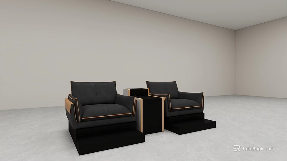 Stylish Modern Black Two Seater Sofa With Wooden Armrests And Side Table 3d model