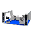 Modern Exhibition Booth With White Structure Blue Lighting And Display Screen 3d model