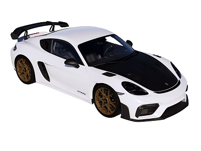 White Sports Car With Black Roof Gold Wheels And Rear Spoiler 3d model