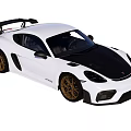 White Sports Car With Black Roof Gold Wheels And Rear Spoiler