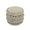 Beige Fabric Shoe Bench With Stacked Fringe And Woven Pattern Details