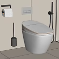 Modern White Smart Toilet In Bathroom With Control Panel Toilet Paper Holder And Brush