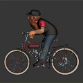 Cartoon Character Riding Red Bicycle With Black Hat Glasses And Beard